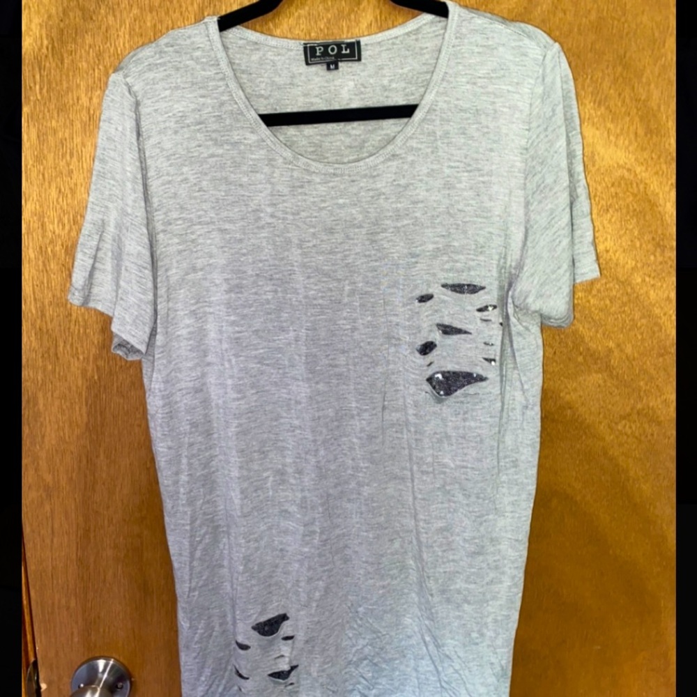 POL Distressed Grey Sequin Tshirt